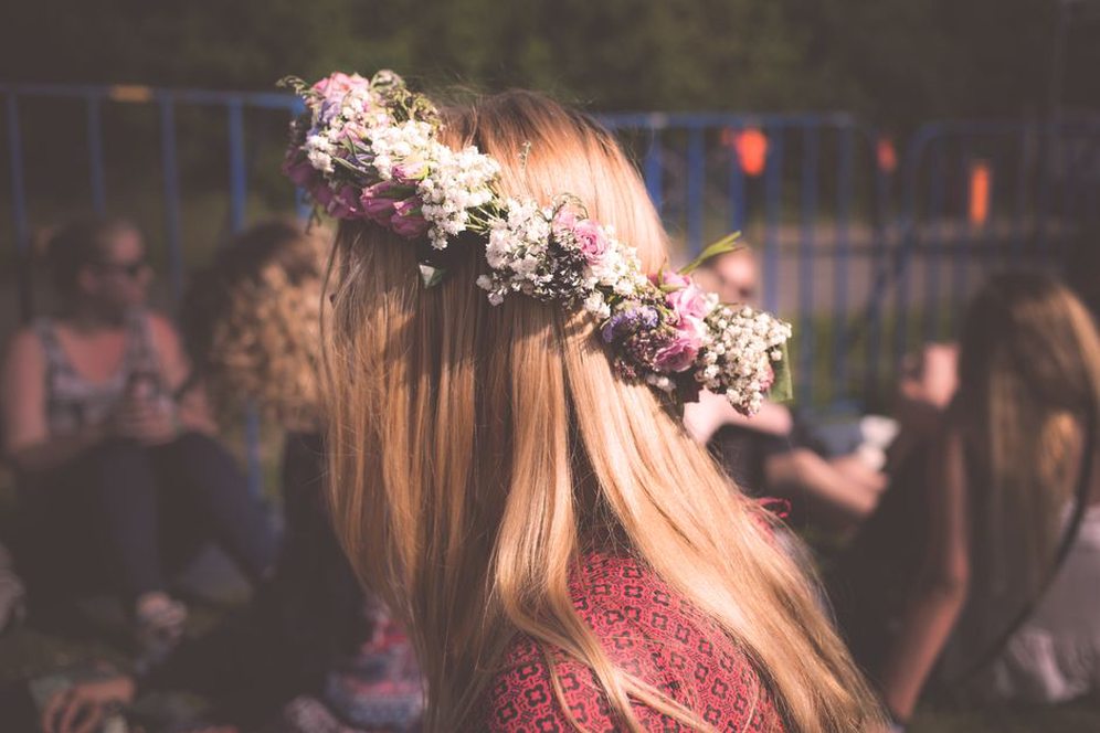 Flower crown worn by a festival-goer at Monterey, 1967